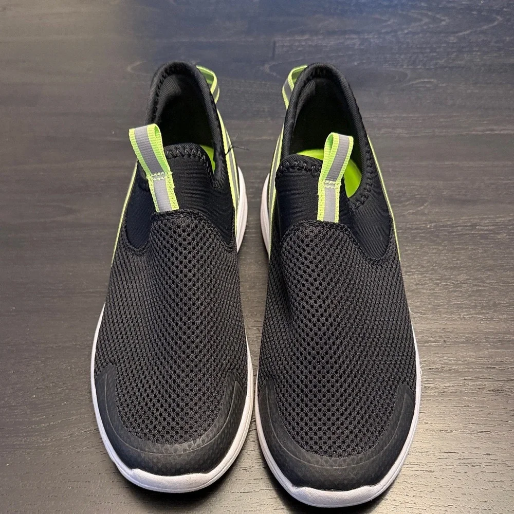 Men's Black and Green Slip-On Shoes